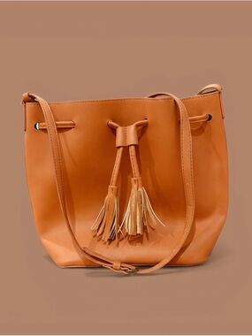 J. Crew Orange Leather Tassel Drawstring Shoulder Bag